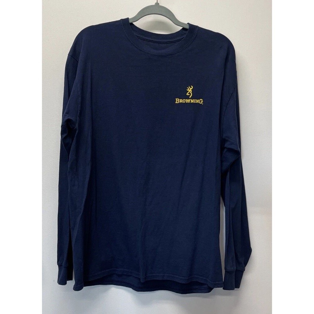 Men’s Size Large Long Sleeved “I Am The Trophy” Navy Blue Tee Shirt By Browning